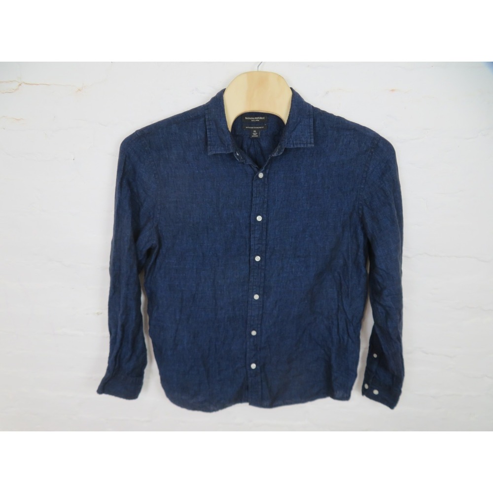 Banana Republic Shirt Mens XL Blue 100% Linen Long Sleeve Button Up Casual